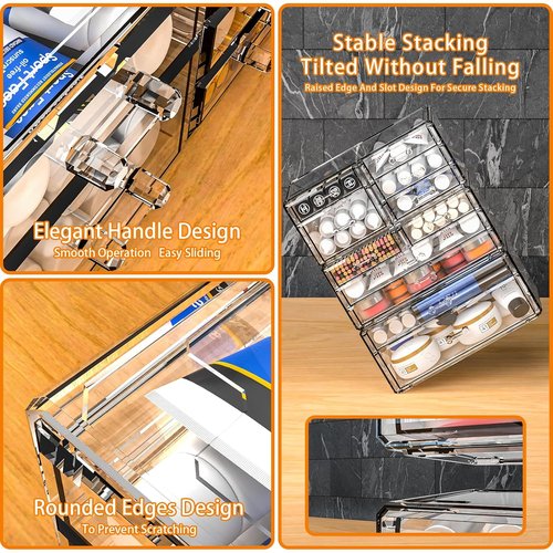 Cq Acrylic Desk Organizer - 2 Pack Clear Stackable Design with 6 Drawers for Skincare & Jewelry Storage