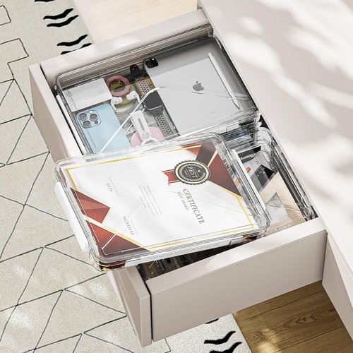 MSHOMELY 2 Packs A4 File Box Portable Project Case with Handle Clear File Box Craft Construction Paper Storage Organizer for Scrapbook, Photo, Scrapbook, Board Game