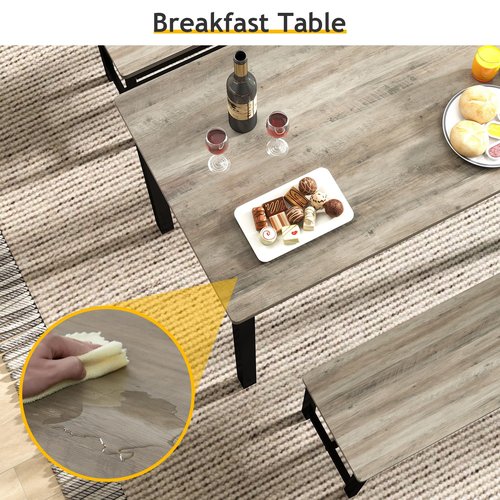 Rovibek Dining Table Set for 4 with 2 Benches – Space-Saving Kitchen Table Set for Kitchen & Dining Room, Grey