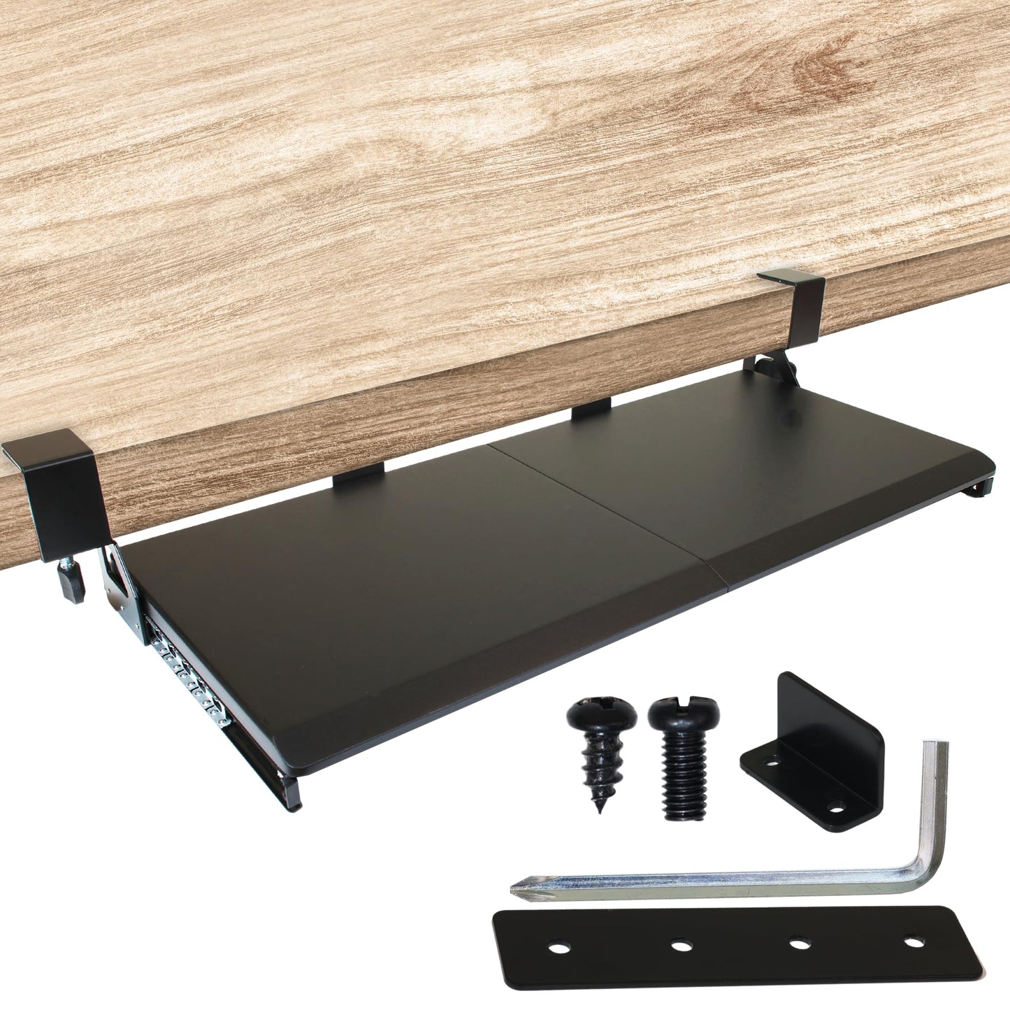 JollyDesk Keyboard Tray Under Desk Slide Out – Large 27" (31" Wide with Clamps) Computer Drawer Pull Out with Sturdy C-Clamp Mount, Ergonomic Keyboard Holder Under Desk Tray, Black