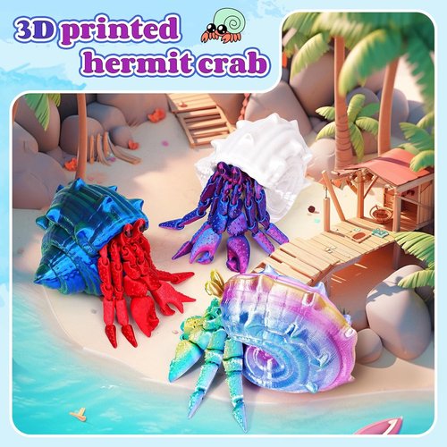 Skiennix 3D Printed Hermit Crab Toy - Full Articulated Flexible Fidget for Autism & ADHD | Blue Green