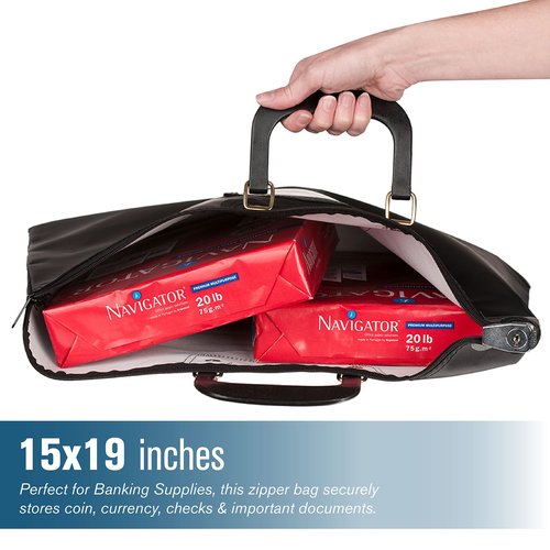 BankSupplies HIPAA Locking Courier Bags with Handles | Navy Blue | 19W x 15H | Durable Laminated Nylon Fabric | Metal Pop Up Lock | For Money, Coins, Currency, Checks & Documents