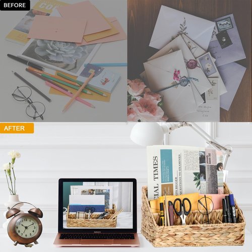 Desk Organizer – Countertop Mail Organizer, Magazine Holder, Boho Decor Water Hyacinth Desk Mail Holder for Home Office, Farmhouse, 12.6" L x 6.7" W x 6.3" H
