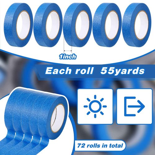 Fumete 72 Rolls Blue Painters Tape Bulk 1 Inch x 55 Yards Painters Masking Tape No Residue Wall Painting Tapes for Wall Painting Decoration DIY Supplies