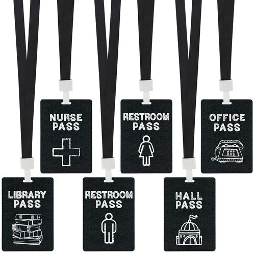 6 Sets Hall Pass Lanyards PVC School Passes for Teachers Unbreakable School Classroom Passes Set Chalkboard Style Hall Passes for Hall Restroom Library Nurse Office Classroom School Teachers Supplies