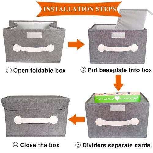 DOFFICE Greeting Card Organizer & Storage Box with 16 Pcs Adjustable Dividers, Storing 120+ Cards with 84 Pcs Labels (Grey - 1 Pack)