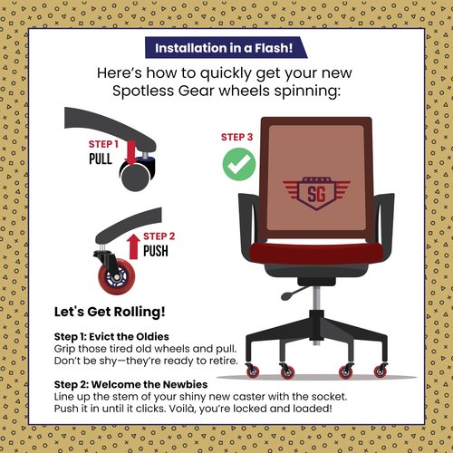 SPOTLESS GEAR Roller blade Office Chair Wheels for Gaming Chair, 3 inch Replacement Rubber Casters for Hardwood Floors & Carpet, Ultra Smooth & Quiet Heavy Duty Desk Chair Wheels, Set of 5 (Red Blaze)