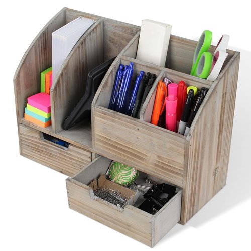 Creekview Home Emporium Wooden Office Desk Organizer - Rustic Wood Desk Organizer for Office Supplies, Mail, or Books
