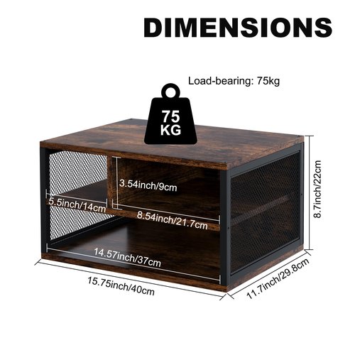 PAG-Mass Wooden Printer Stand with Storage,Multi-Functional 2-Tier Paper Organzier Shelf Printer Table Desk for Home Office with Steel Frame,Antique Brown