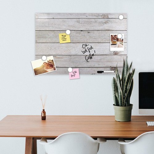 Navaris Magnetic Dry Erase Board - 16x24 Inch Decorative Wall Board with 5 Magnets & Marker | Wooden Planks Design
