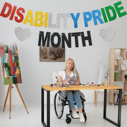 Disability Pride Month Banner - No DIY Glitter Disability Pride Month Decorations, July Disability Awareness Party Supplies