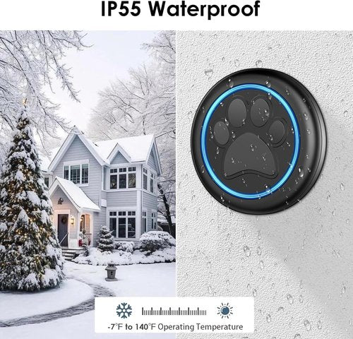 Full House Dog Doorbell - Wireless Potty Training System with Waterproof Touch Button | 1000ft Range, Black