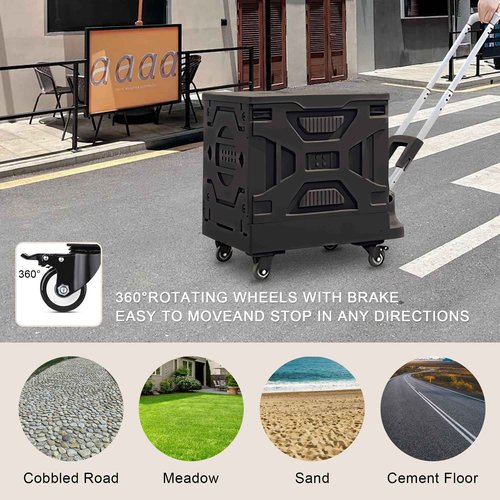 VECELO 23 GAL Modern Rolling Carts with Wheels, Foldable Utility Cart, Light Weight Platform Trucks Dolly, 4 Heavy Duty Wheels, Ideal for Shopping, Camping, Teachers, Elegant Black