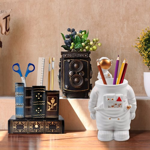 POWER UNICO FLOWER Vintage Book Pen Holder Retro Pen Desk Organizer with Drawer Wooden Fake Book Shaped Pencil Cup for Home Office Study Library (116)