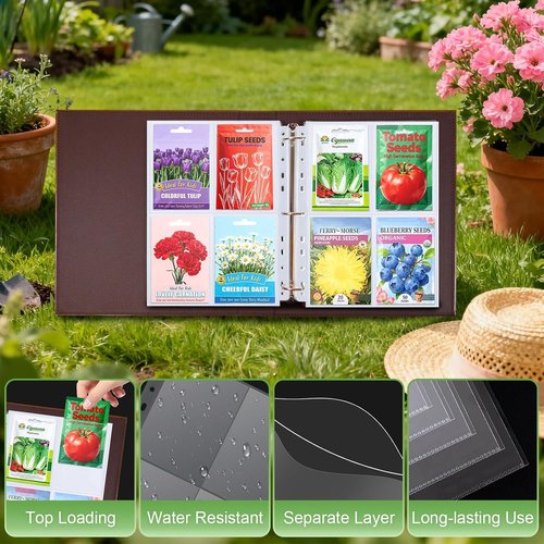 Heavy Duty 240 Pockets Seed Packet Sleeves by [Brand Name] - Double-Sided 4 Pocket Organizer for 3 Ring Binder | 8.5x11” Clear Storage Sheets