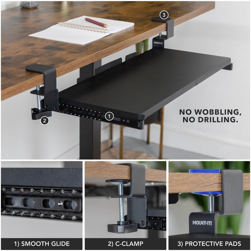 Mount-It! Keyboard Tray Under Desk Pull Out with Extra Sturdy C Clamp Mount (24" x 11")