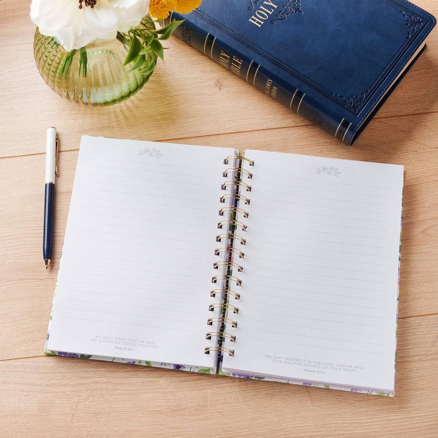 Christian Art Gifts Inspirational Journal, He Who Promised Wide Ruled Notebook, Hebrews 10:23 Bible Verse, White Floral, 192 Lined Pages w/scripture, (8.4” x 6.4” x 1”)