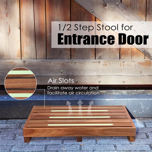 Acacia Wooden Step Stool, Non-Slip Surface 3.5” Height One Step Stools, Stepping Platform for Adults & Elderly, No Assembly Required, Bed Steps for High Beds/Entrance/Stairs/Bathroom/RV