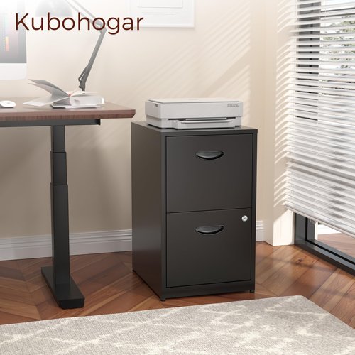 Kubohogar 2 Drawer File Cabinet with Lock,Black Metal Filing Cabinets,Vertical Locking File Cabinet Fit Hanging Files, Letter,File Box and A4 Documents (Black)