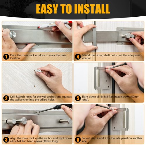 Door Barricade Bar with Door Hook Door Hanger (SUS) Patented Design for Security Reinforcement and Home Protection. Stop House Invasion and Intruder on Front Door, Bathroom and Bedroom. Childproof.