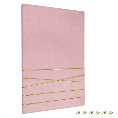 Navaris Fabric Memo Bulletin Board - 20" x 28" Velvet Memory Board for Wall to Display Photo Collages, Pictures, Notes - Includes 6 Push Pins - Pink