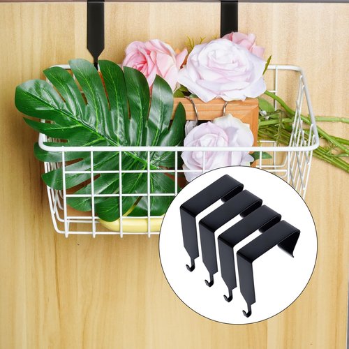 SUMERSHA 4-Piece Over The Door Hooks - Metal Cubicle Wall Hooks, Office Cubicle Hangers, Whiteboard Hanger, Black