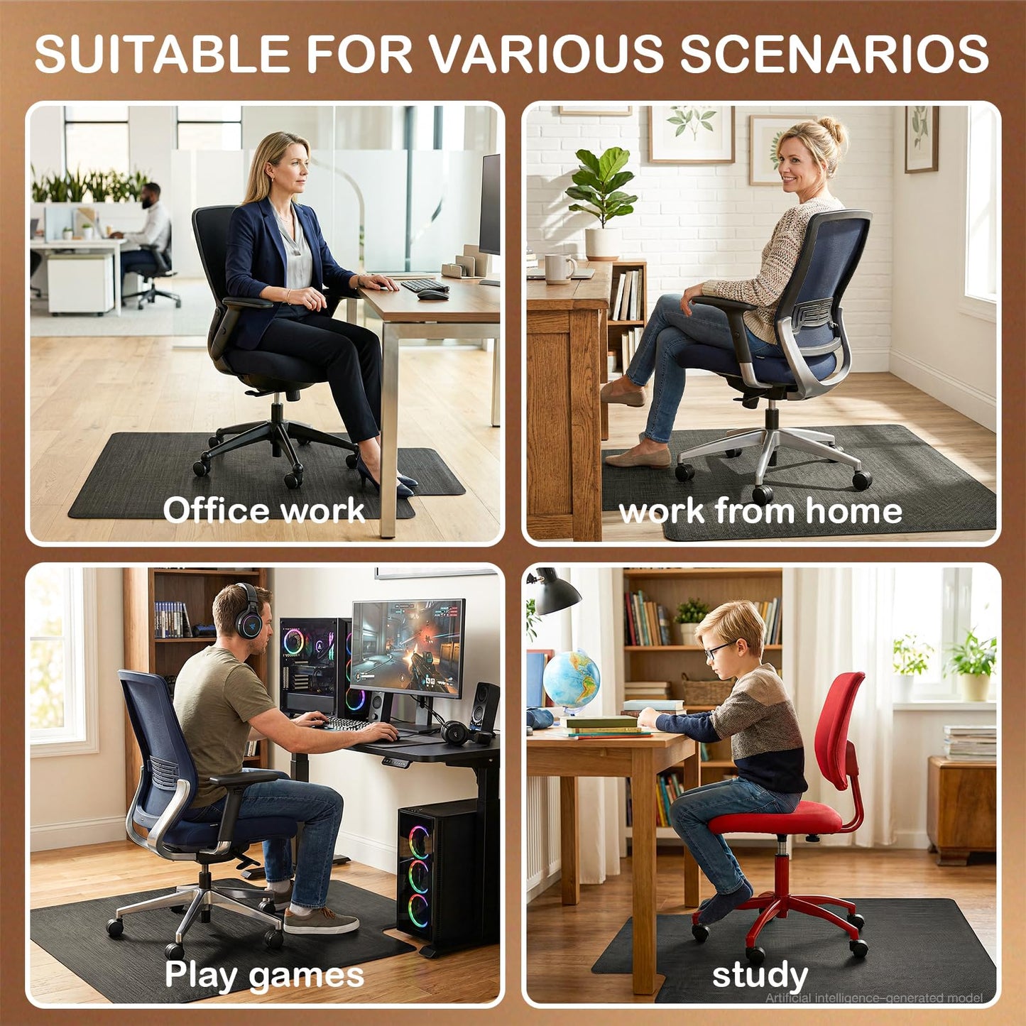 Office Chair Mat for Hardwood Floor, 36" x 48" Non-Slip Office Chair Mat for Rolling Chair, Heavy Duty Textilene Floor Protector for Hardwood Tile, Desk Computer Chair Mat for Home Office, Black