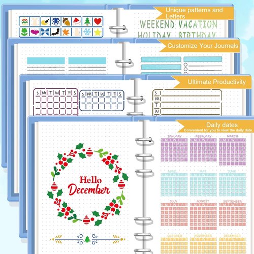 GYGOT 36 PCS Planner Stencils - Plastic Bullet Journal Accessories for A5 Dotted Journals | Ultimate Productivity & Seasonal Themes