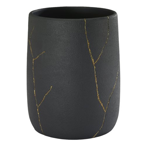 Nicole Miller - Wastebasket, Decorative Trash Can, Resin Bathroom Accessories (Sydney Collection, Black/Gold)