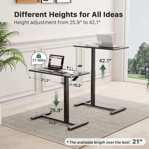 Gibbon Mounts Mobile Standing Desk - Pneumatic Adjustable Rolling Laptop Table | 31.5 Inches, Black