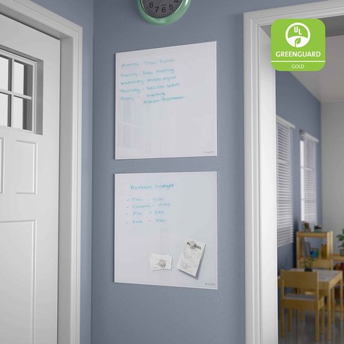 ECR4Kids MessageStor Magnetic Dry-Erase Glass Board with Magnets, 17.5in x 17.5in, Wall-Mounted Whiteboard, White, 2-Pack