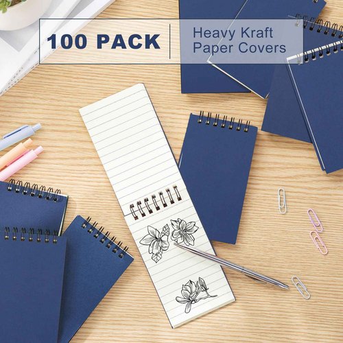 Tenceur 100 Pcs Pocket Notebook Bulk Small 3x5 Inch Spiral Notepads Mini Top Bound Notebook with Lined 120 Pages Ruled Memo Pads for Office College Nurse Essentials Back to School Gift (Blue)