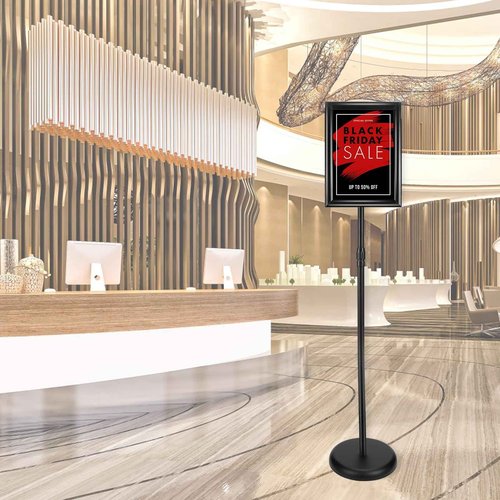 SIGNEX Heavy Duty Poster Sign Stand Adjustable Floor Sign Stand 8.5x11 Inch, Floor Sign Holder, Both Vertical and Horizontal View Displayed, 1 Pack, Black.