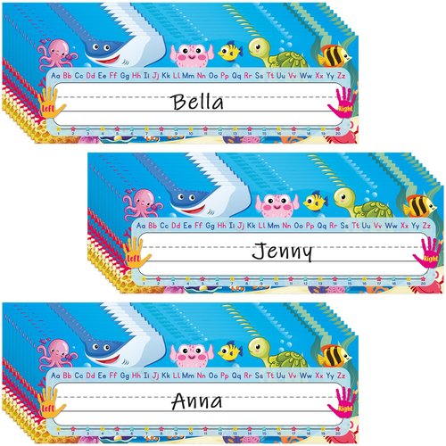 36Pcs Ocean Theme Desk Name Tags for Classroom Sea Animal Student Name Plates Under The Sea Desk Labels with Alphabet Number for Kindergarten Preschool Back to School Classroom Decoration