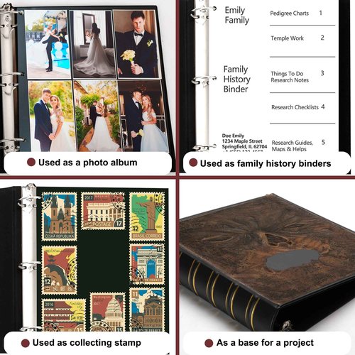 LETVPVOW 2 Pcs Vintage Hardback 3 Ring Binder 3 Inch, Professional Leather Binder 3 Ring, Three Ring Binders Fits 8.5 x 11, D Ring Binders for Home, School and Office- (1 Black and 1 Dark Green)