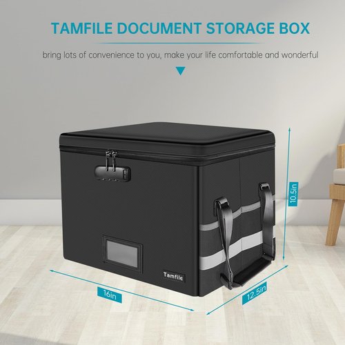 Tamfile Fireproof Document Box, Fireproof File Box with Lock, Ease of Assembly, Water Resistant File Storage Organizer for Hanging Letter/Legal Folder, Collapsible Portable Filing Box for Home Office