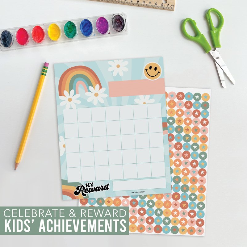 Star Sticker Chart for Kids Behavior -25 Toddler Sticker Reward Chart for Kids Incentives, Behavior Chart for Kids At Home & Classroom, Retro Incentive Chart for Classroom Must Haves