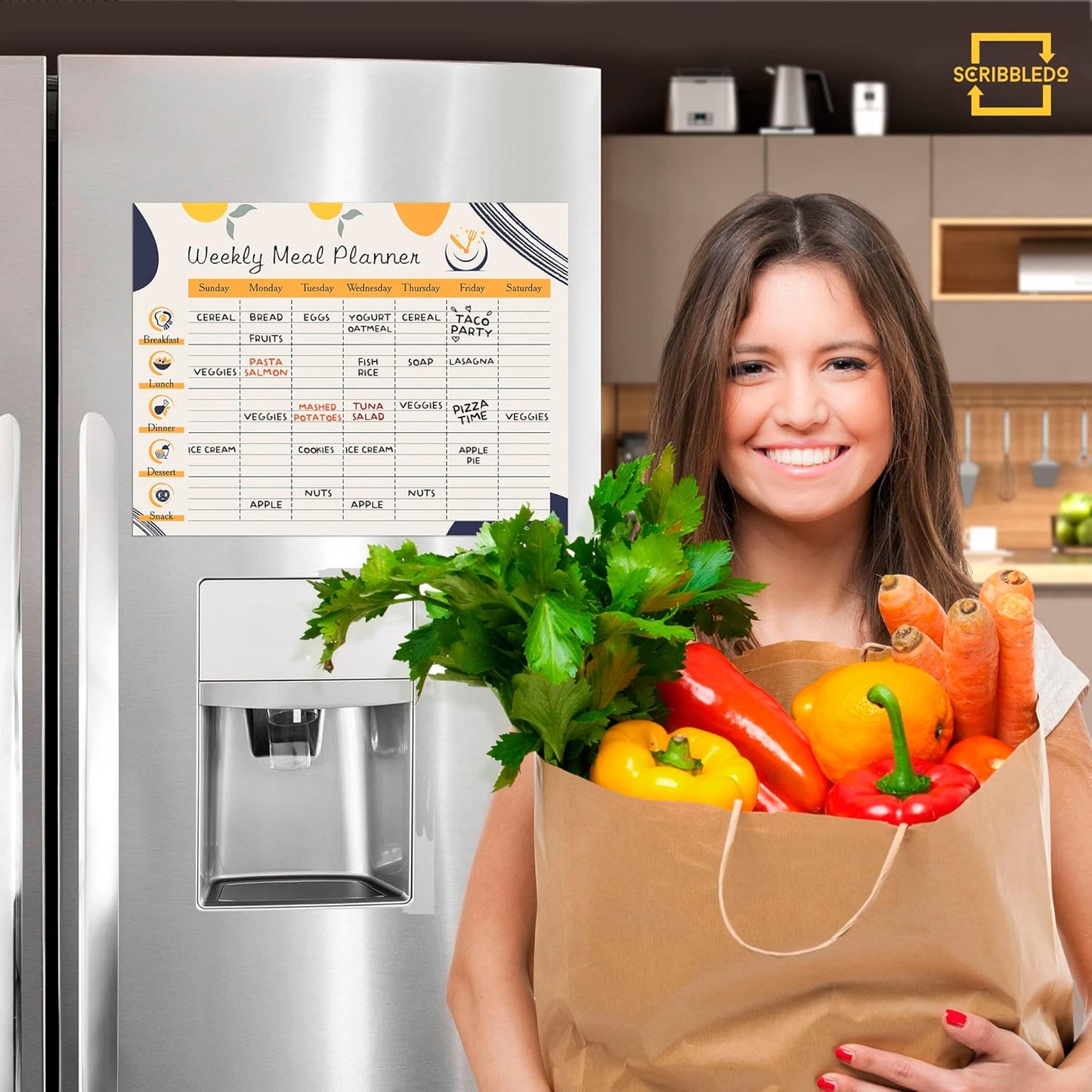 Skiennix Weekly Meal Planner - 13" x 17" Magnetic Dry Erase Whiteboard for Fridge | Includes 6 Markers