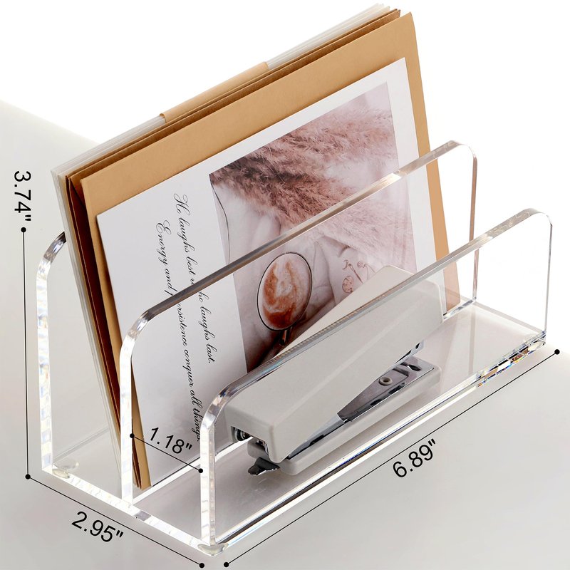 SANRUI Acrylic Mail Sorter Desktop Organizer Holder, 2 Compartments Clear Small File Script Letter Office Document Storage for Desk Bill Filling Envelope Holder Office, Home, School Desk Organization