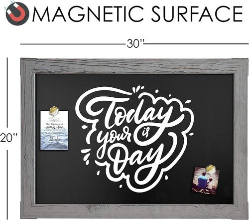 Loddie Doddie Magnetic Chalkboard - 20" x 30" Gray Rustic Wood Frame | Versatile Wall Menu & Calendar Display