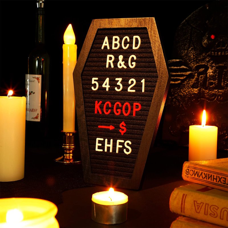 Qeeenar 2 Pieces Black Felt Coffin Letter Board Felt Changeable Letter Board with Letters and Numbers 270 Gothic Decor Message Board for Halloween Party, Home, Office, Bistro and School, 10 x 6 Inch