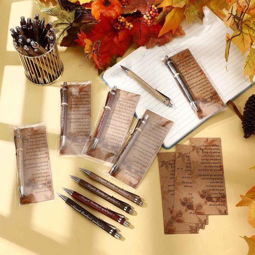 Epakh 100 Sets Thanksgiving Gifts Bulk, Fall Pens with Greeting Cards, Fall Party Favors for Adults, Friendsgiving Party Favors, Thanksgiving Gifts for Coworker, Teacher, Employee, Office Supplies