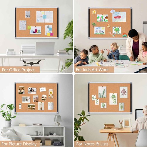 Board2by 2 Pack Cork Bulletin Board 24" x 18", Black/Sliver Aluminium Framed Corkboard, Office Board for Wall Decor, Large Wall Mounted Notice Pin Board with 36 Push Pins for School, Home & Office