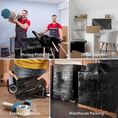 PAFEI 17.5"x1500ft Black Stretch/Shrink Wrap Roll - 80 Gauge Industrial Plastic Wrap for Moving, Heavy Duty 800% Stretch for Pallets, Packing, Shipping&Furniture Protection with Handles-2 Rolls