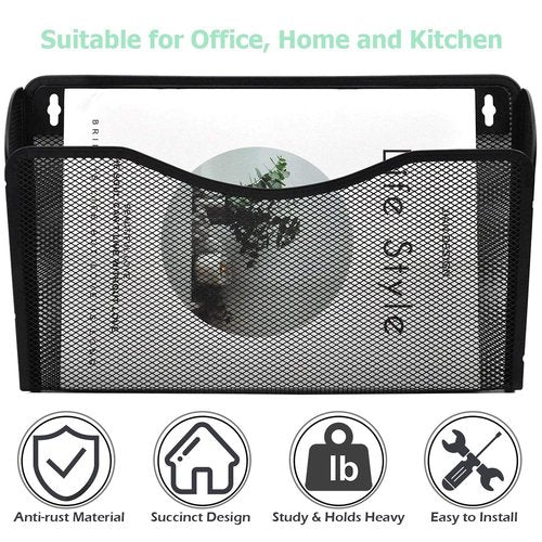 EASEPRES 3 Single Pocket Mesh Hanging File Organizer, Vertical Wall Mounted Magazine File Holder, Mount Basket Mail Paper Document Folder Organizing for Office, Home and School, Black