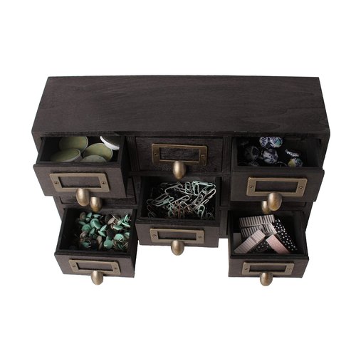 Kate and Laurel Apothecary Wood Desk Drawer Set, 9 Drawers, Rustic Black