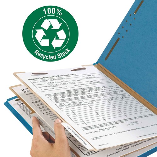 Smead 100% Recycled Pressboard Classification File Folder, 2 Dividers, 2" Expansion, Letter Size, Dark Blue, 10 per Box (14062)
