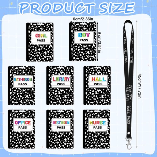 Fuyoooo 16 Pcs PVC Hall Pass Lanyards Composition Book Unbreakable Hall Passes Writeable Passes for Classrooms Bathroom Pass for Bathroom Library Office Nurse School Supplies