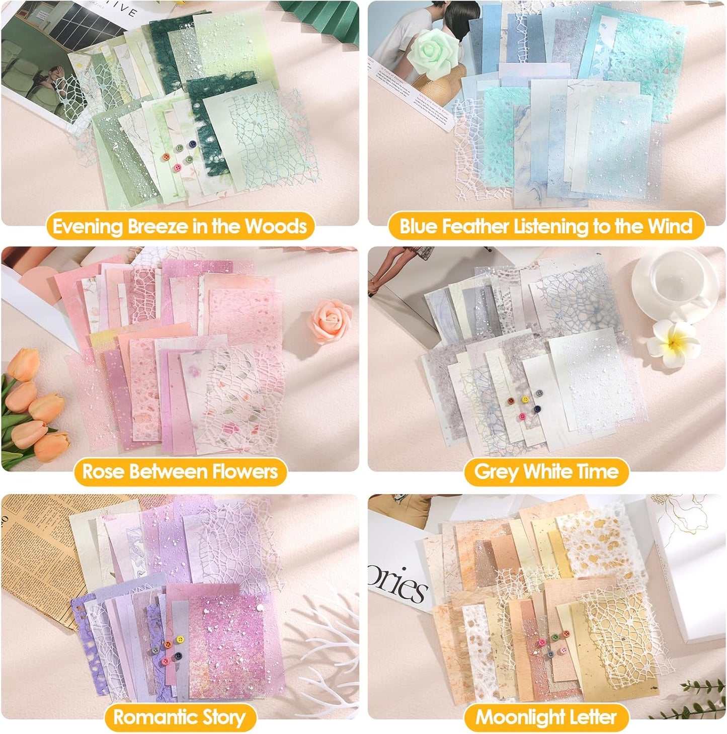 Sublaga Textured Scrapbook Paper Set - 156 Assorted Sheets for Scrapbooking & Journaling | 5.5x4 Inch