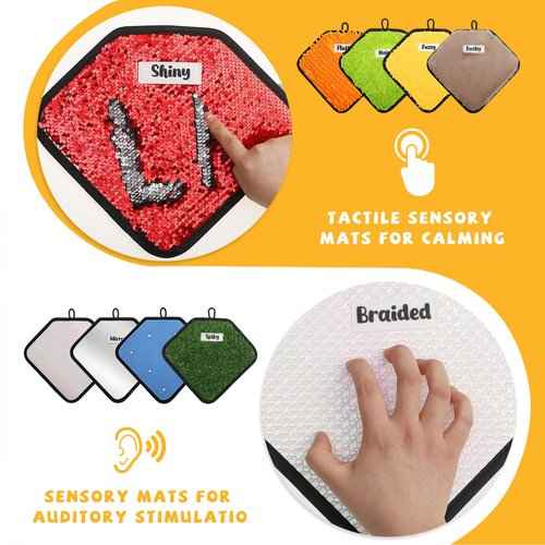 12 Labeled Sensory Mats, Assorted Textured Sensory Tiles Heart Shape Sensory Wall for Autistic Children, Early Sensory Exercise, Tactile Play, Fidgeting Activity (9 * 6 Inch)